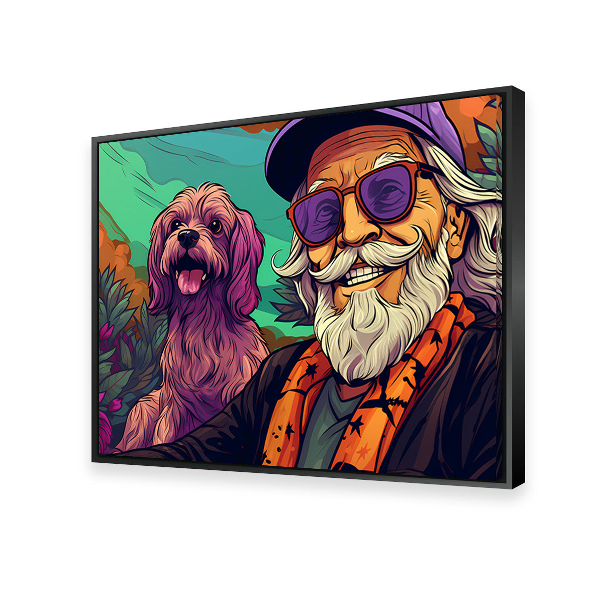Trendy Hipster Grandpa and Dog Wall Art for Unique Home Decor