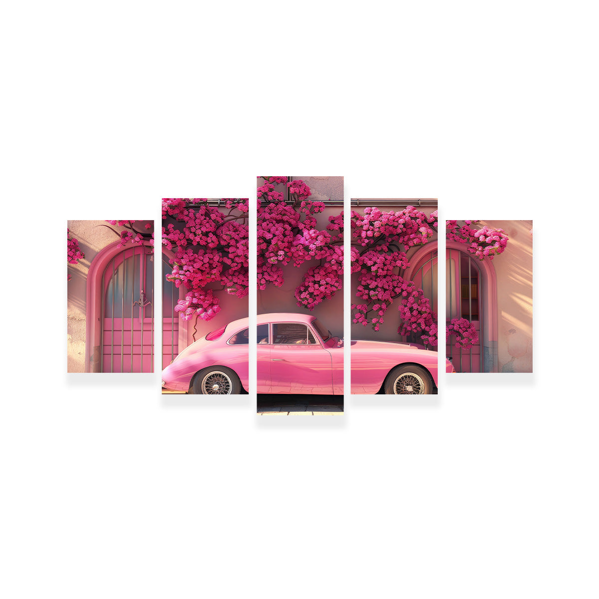 Stunning Pink Car and Flowers Canvas Art
