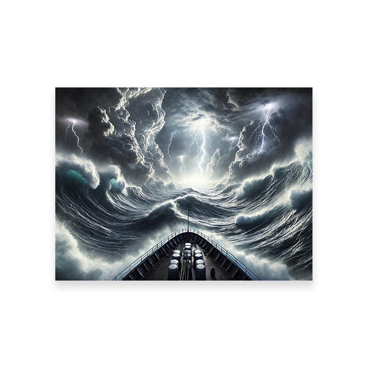 Stunning Ship Deck View of a Fierce Storm Art Print
