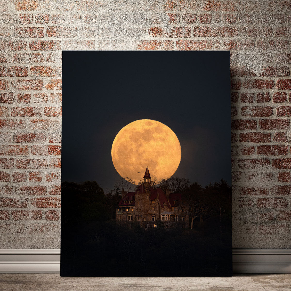 Stunning Pink Moon Over Osborn Castle Wall Art by Dennis Maida