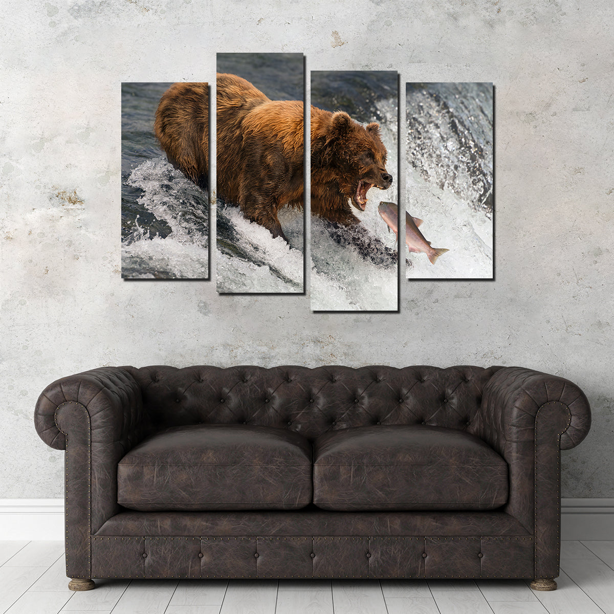 Exquisite Bear Catching Salmon Wall Art for Stunning Home Decor
