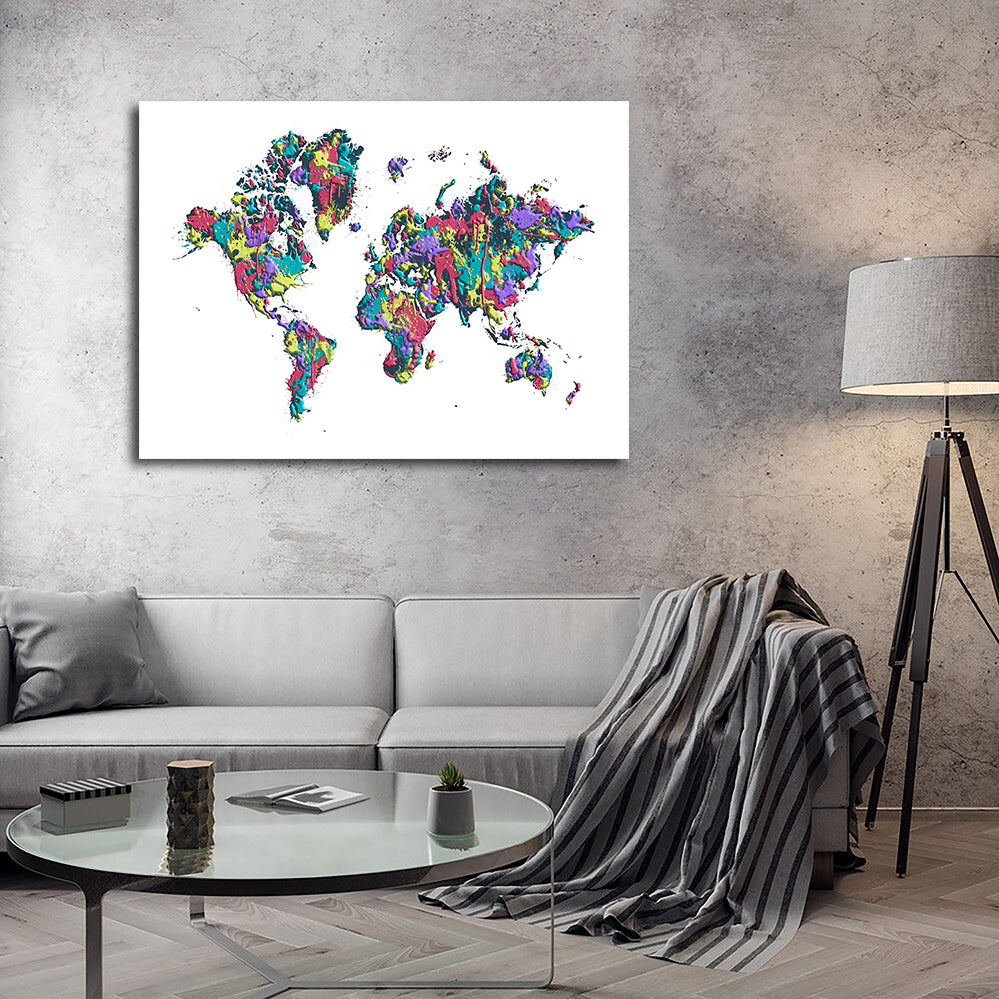 Stunning Pop Art White World Map Wall Art by Melanie Viola