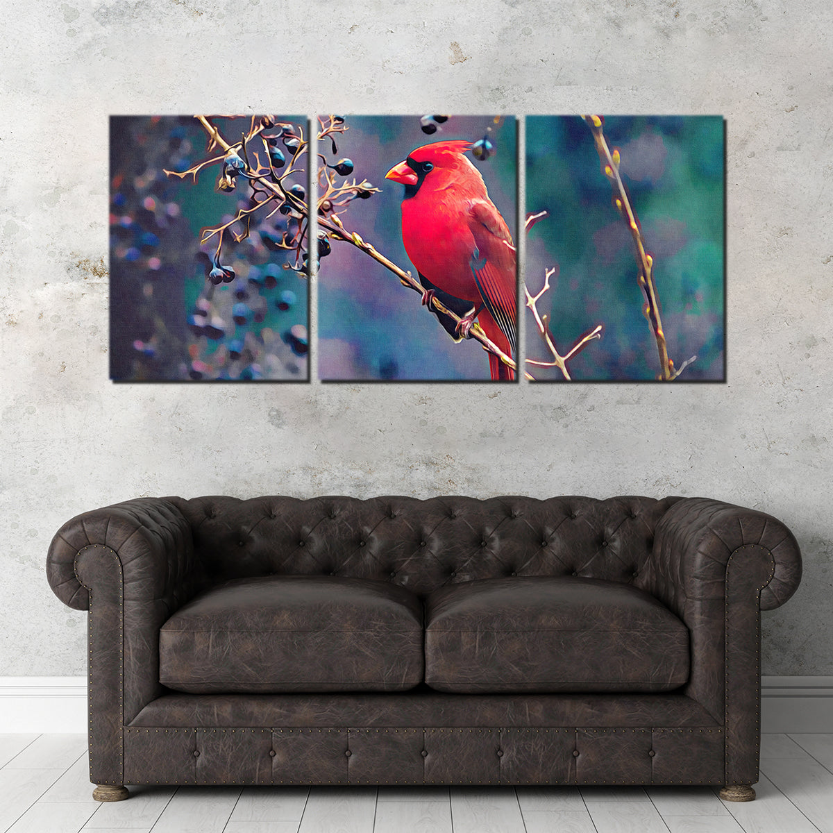 Stunning Cardinal and Berries Wall Art by Denise Dundon