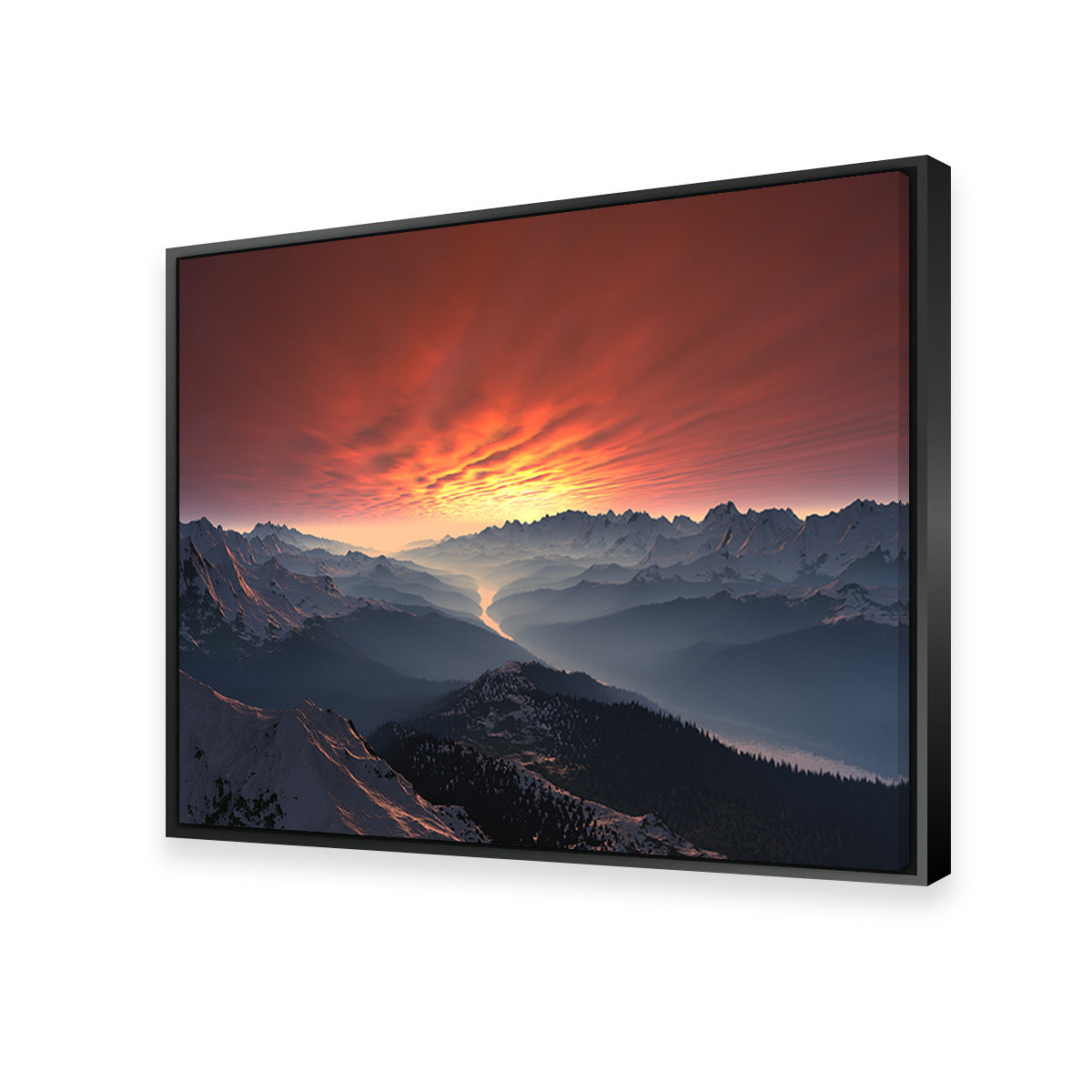 Breathtaking Snow Covered Mountain Valley Sunset Wall Art for Stunning Home Decor
