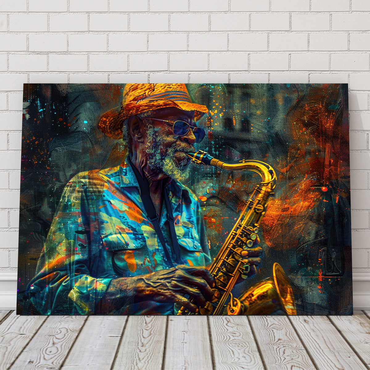 Vintage Old Saxophonist Playing Jazz Wall Art for Home Decor