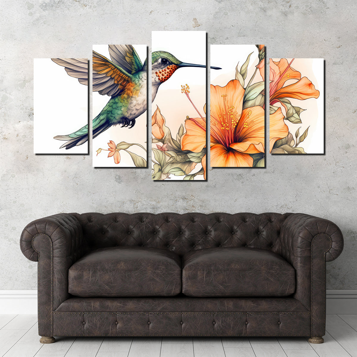 Stunning Hummingbird with Vintage Flowers Wall Art for Home Decor