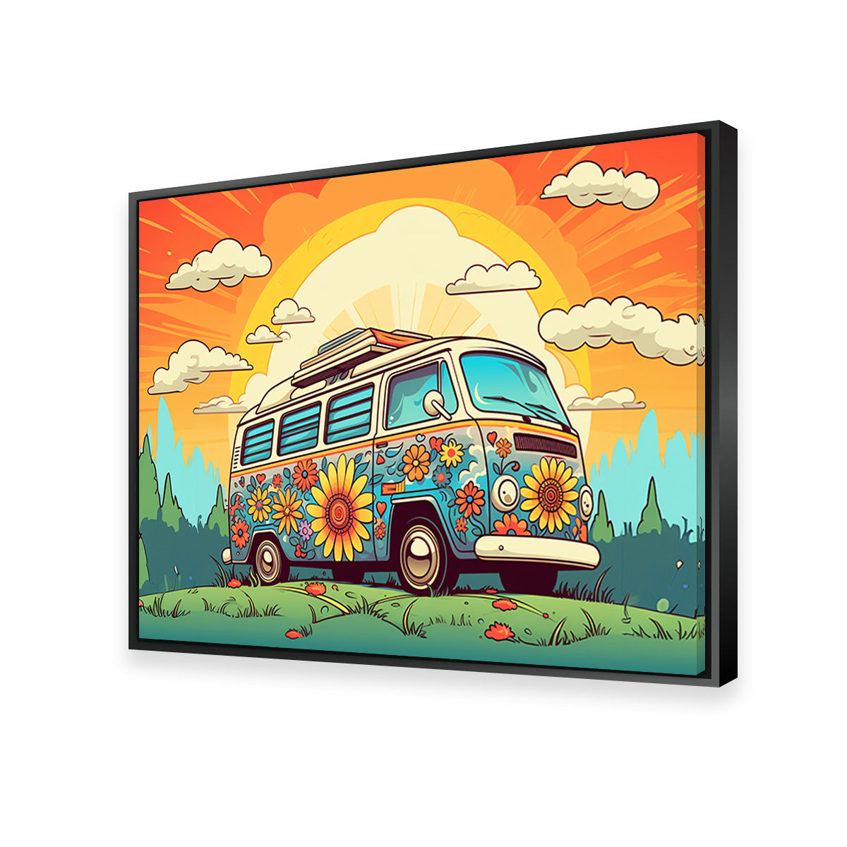 Hippie Bus Wall Art - Stunning Sustainable Pine Wood Canvas Print