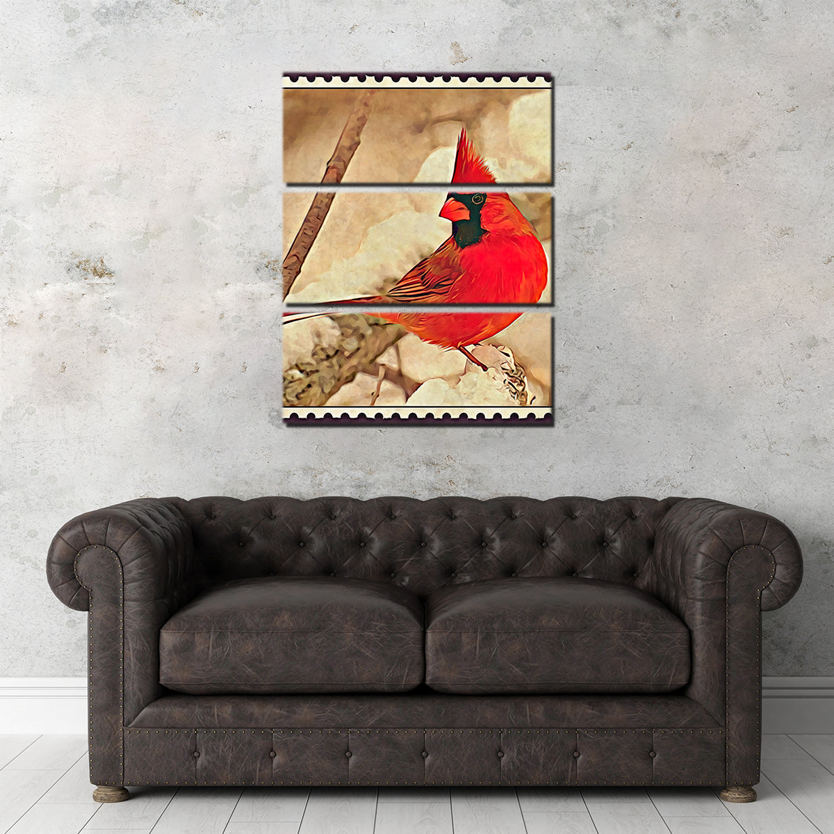 Stunning Cardinal Postage Stamp Wall Art by Denise Dundon