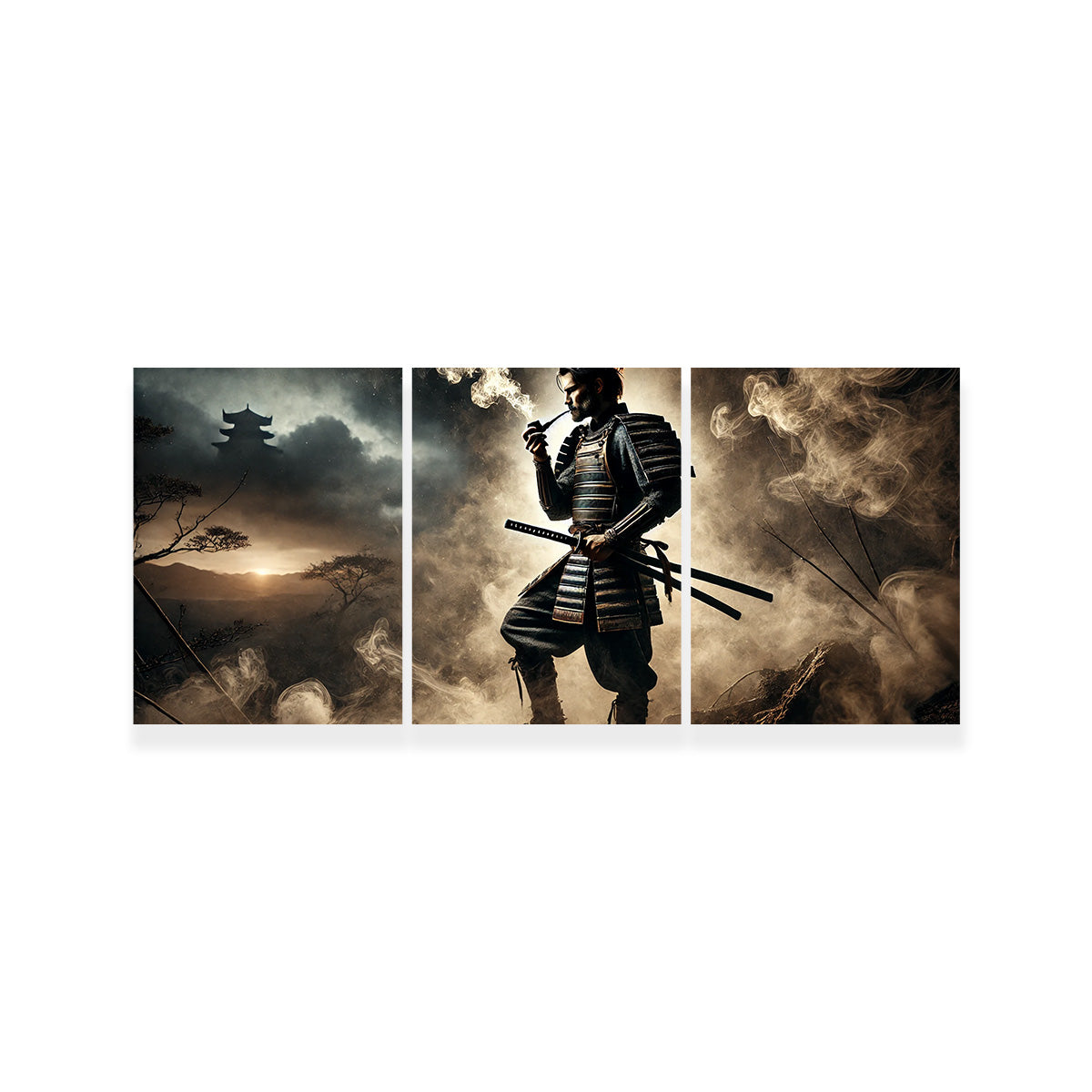 Authentic Smoking Samurai Wall Art - Museum-Quality Decor
