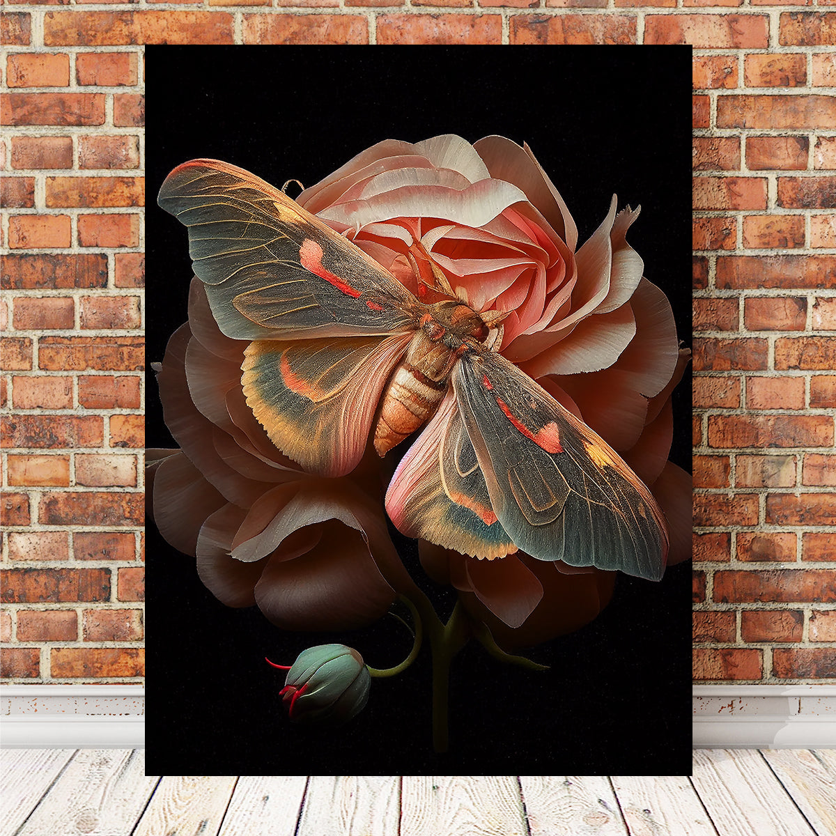 Stunning Pink Moth and Rose Wall Art by Jennifer Hotai