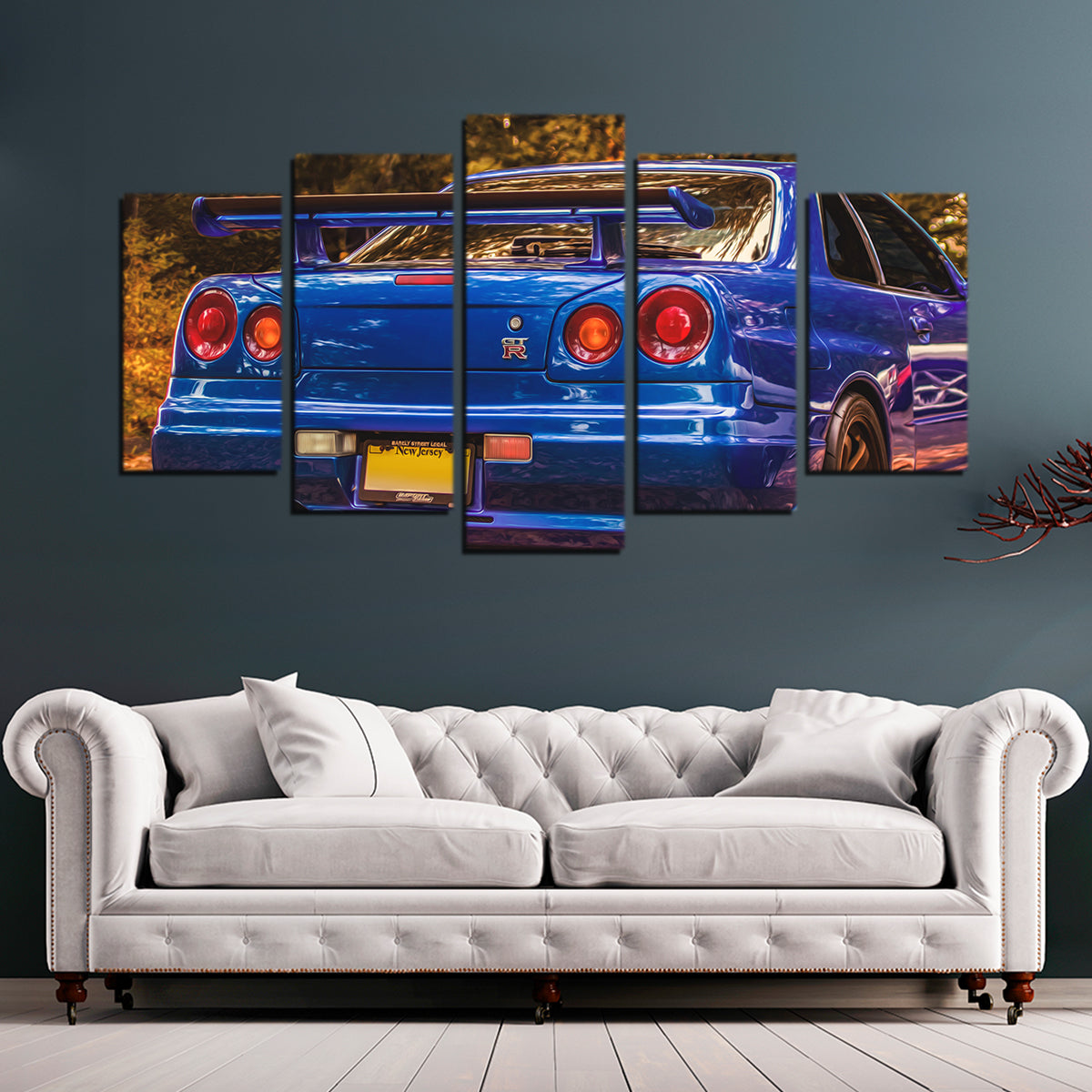 Stunning Nissan Skyline R34 Blue Wall Art - Ideal for Car Enthusiasts