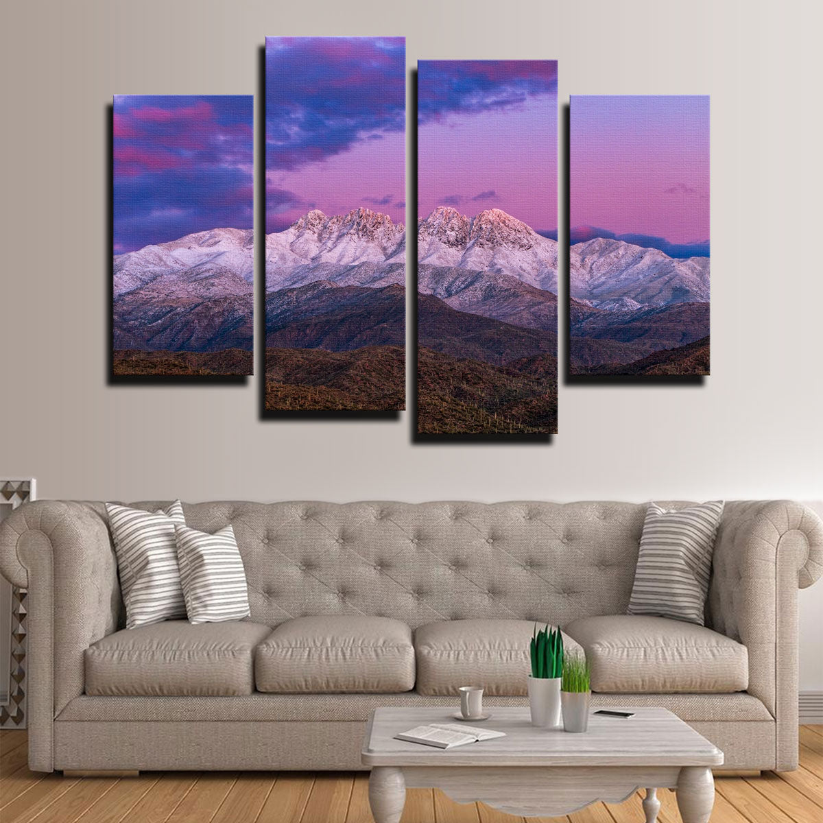 Exquisite Snow - Clad Four Peaks Mountain Wall Art for Stunning Home Decor