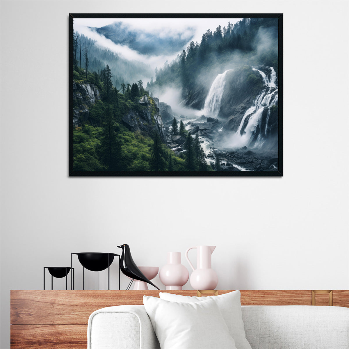 Stunning Enchanting Forest Waterfalls Wall Art for Home Decor