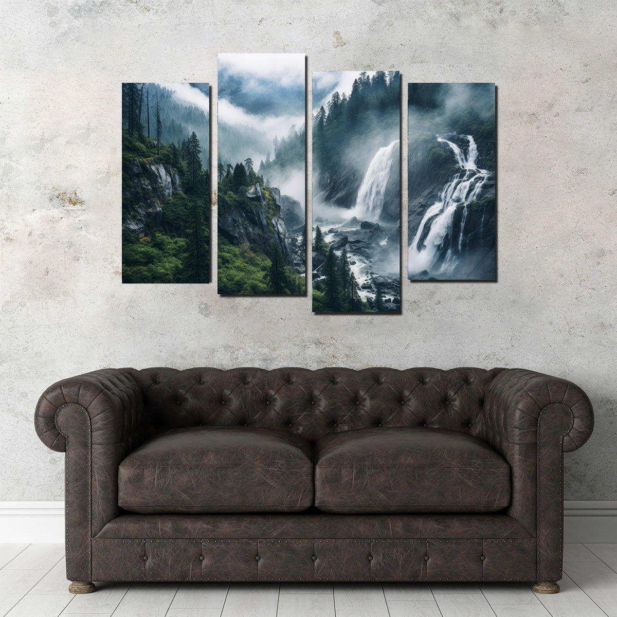 Stunning Enchanting Forest Waterfalls Wall Art for Home Decor
