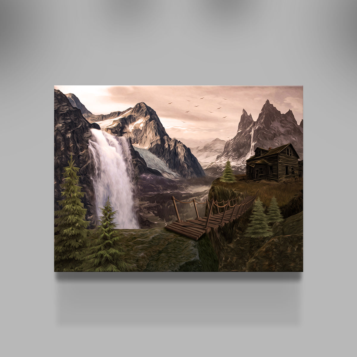 Stunning Cabin on a Cliff Wall Art by George Sorin