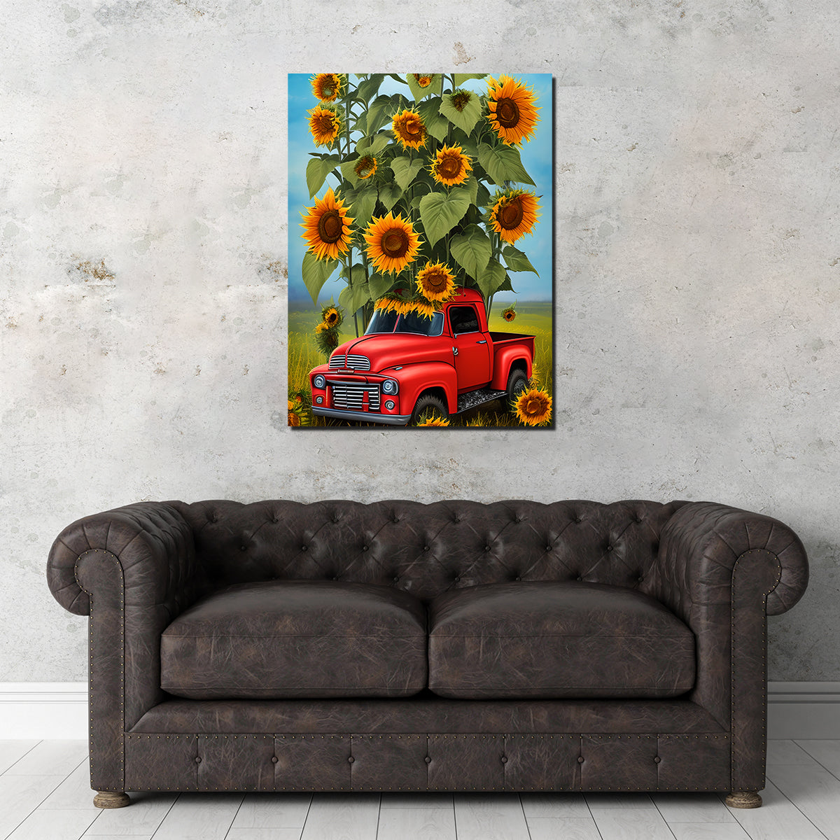 Gorgeous Sunflower Red Truck Wall Art for Stunning Home Decor