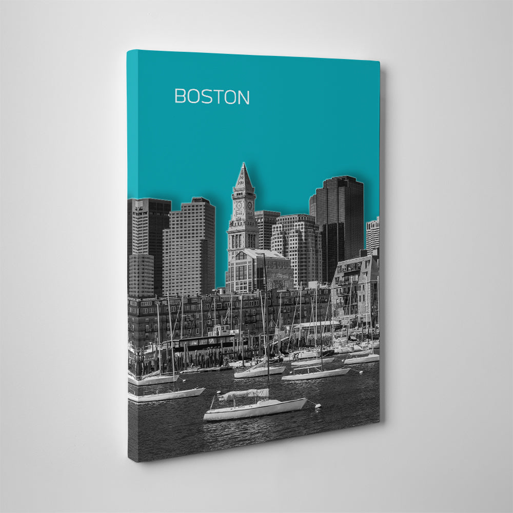 Stunning Boston Skyline Turquoise Wall Art for Your Home Decor