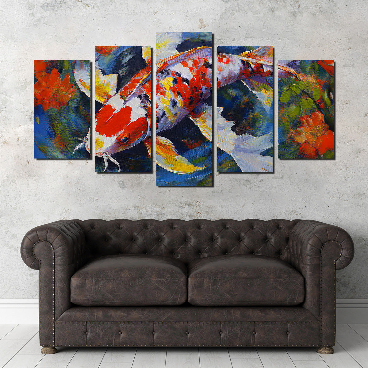 Stunning White Koi Fish Painting Wall Art for Home Decor