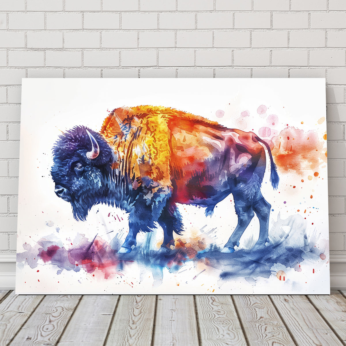 Stunning Vivid Watercolor Bison Wall Art for a Striking Home Decor