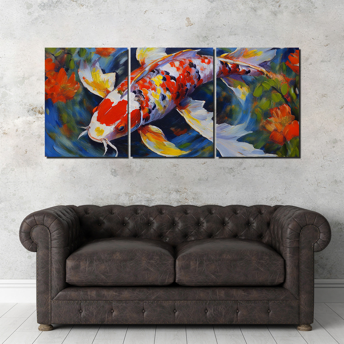 Stunning White Koi Fish Painting Wall Art for Home Decor