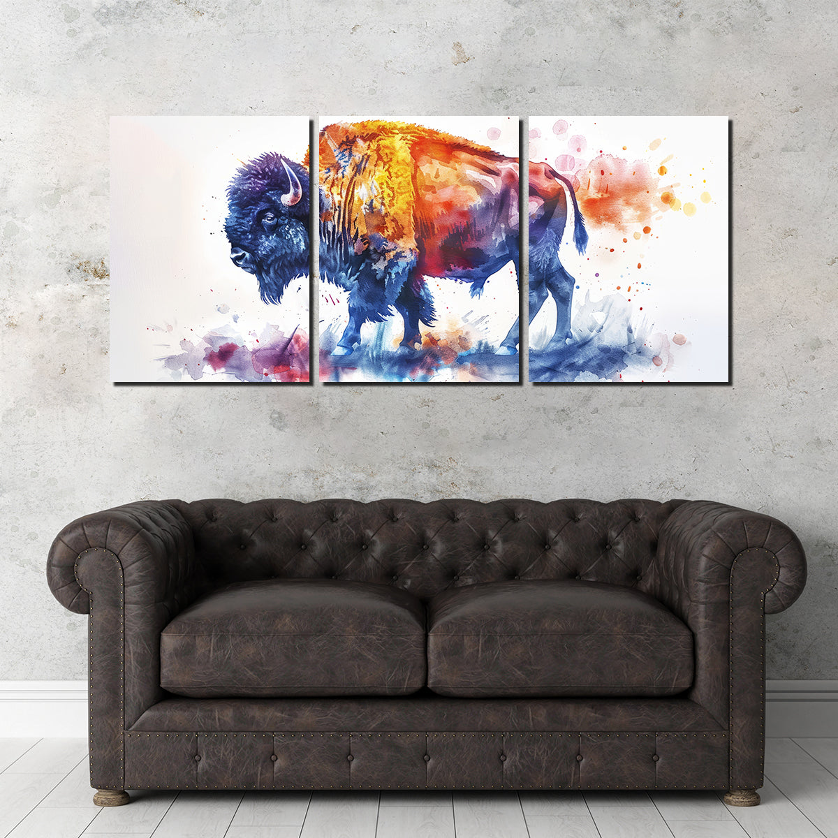 Stunning Vivid Watercolor Bison Wall Art for a Striking Home Decor