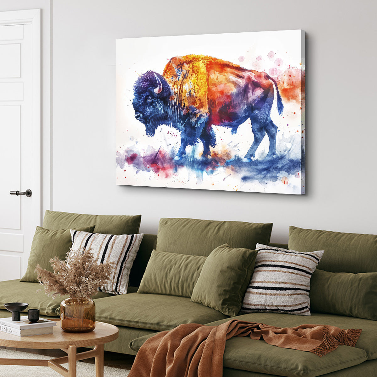 Stunning Vivid Watercolor Bison Wall Art for a Striking Home Decor