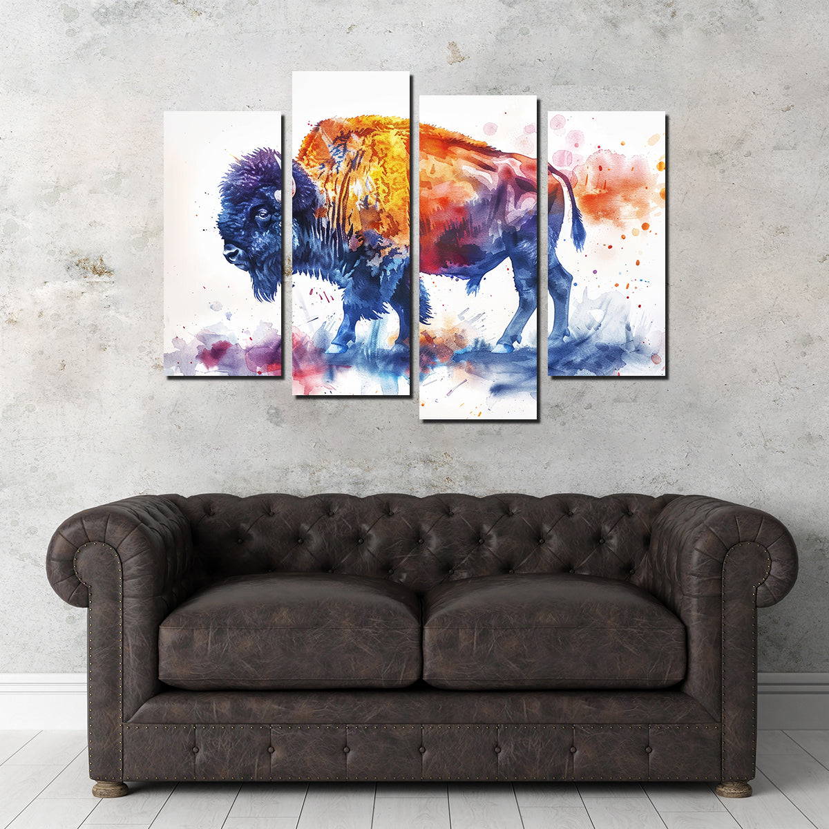 Stunning Vivid Watercolor Bison Wall Art for a Striking Home Decor