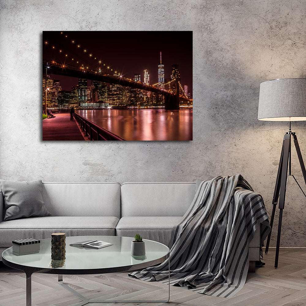 Stunning Manhattan Skyline & Brooklyn Bridge Sunset Wall Art for Home Decor