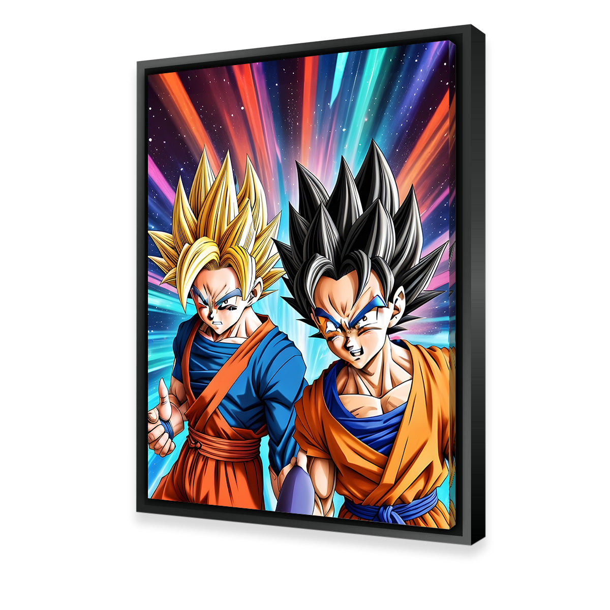 Epic Battle: Super Saiyan Goku vs Base Form Goku Canvas Print
