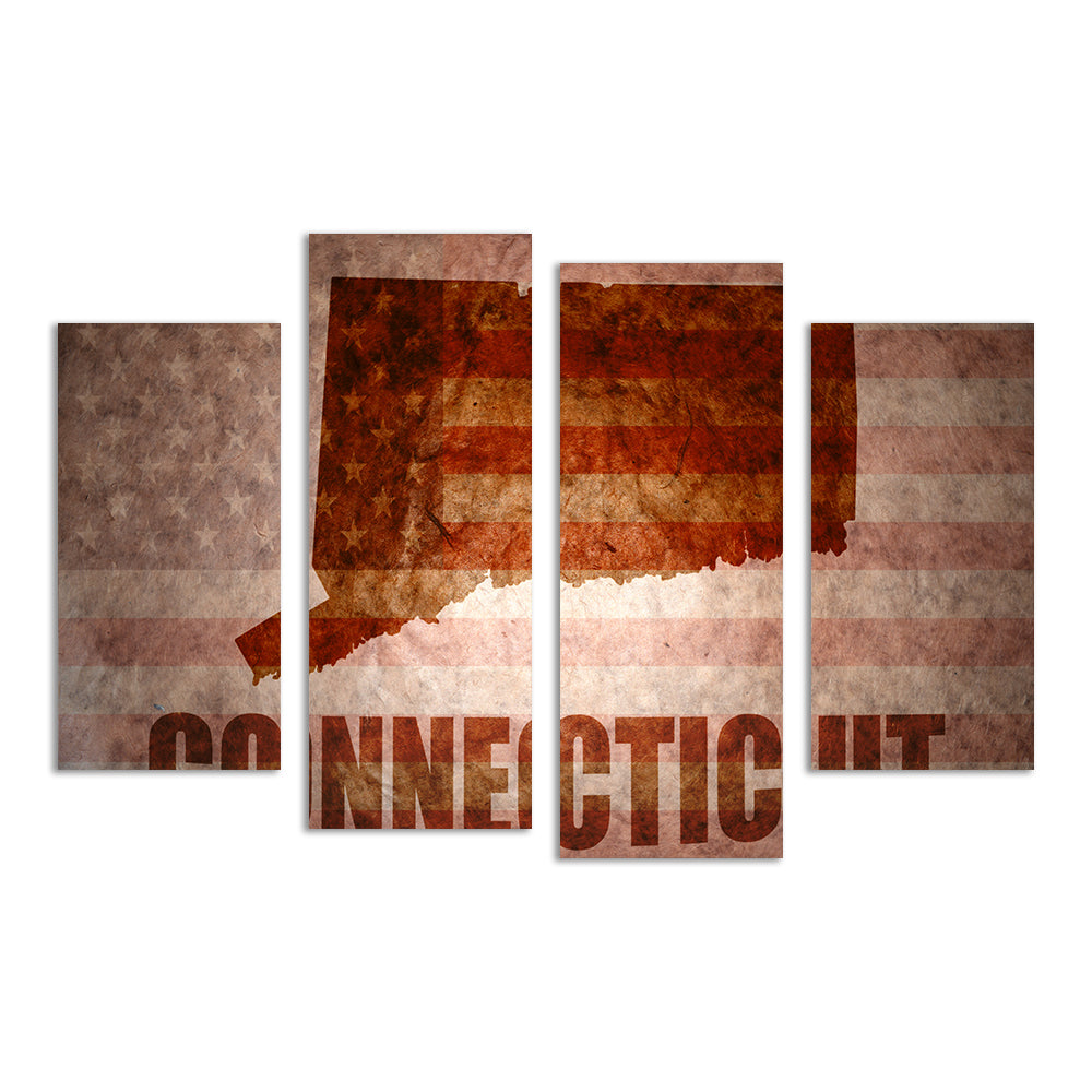 Stunning Connecticut Map on American Flag Wall Art for Your Home Decor