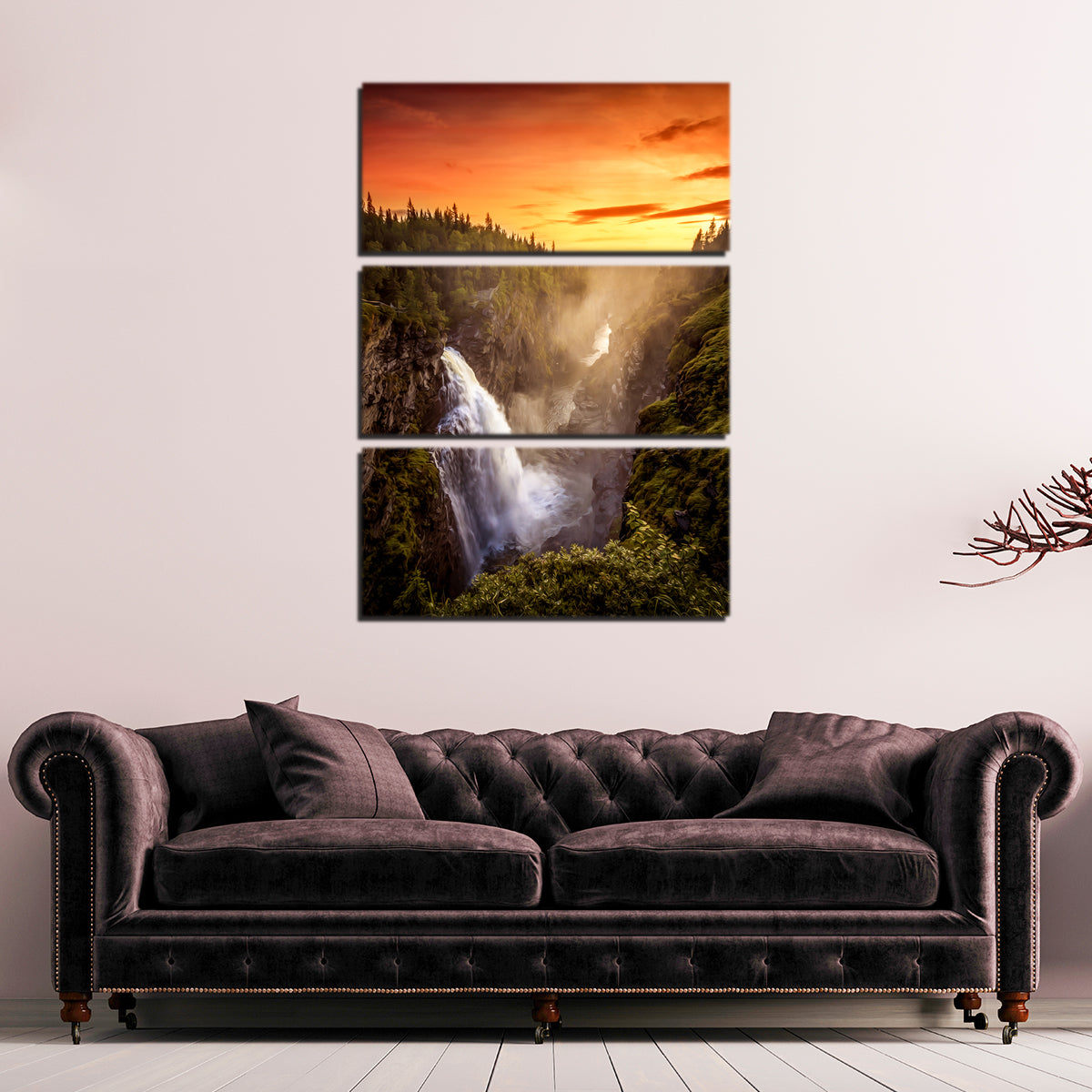 Exquisite Sunset Waterfall Wall Art by George Sorin