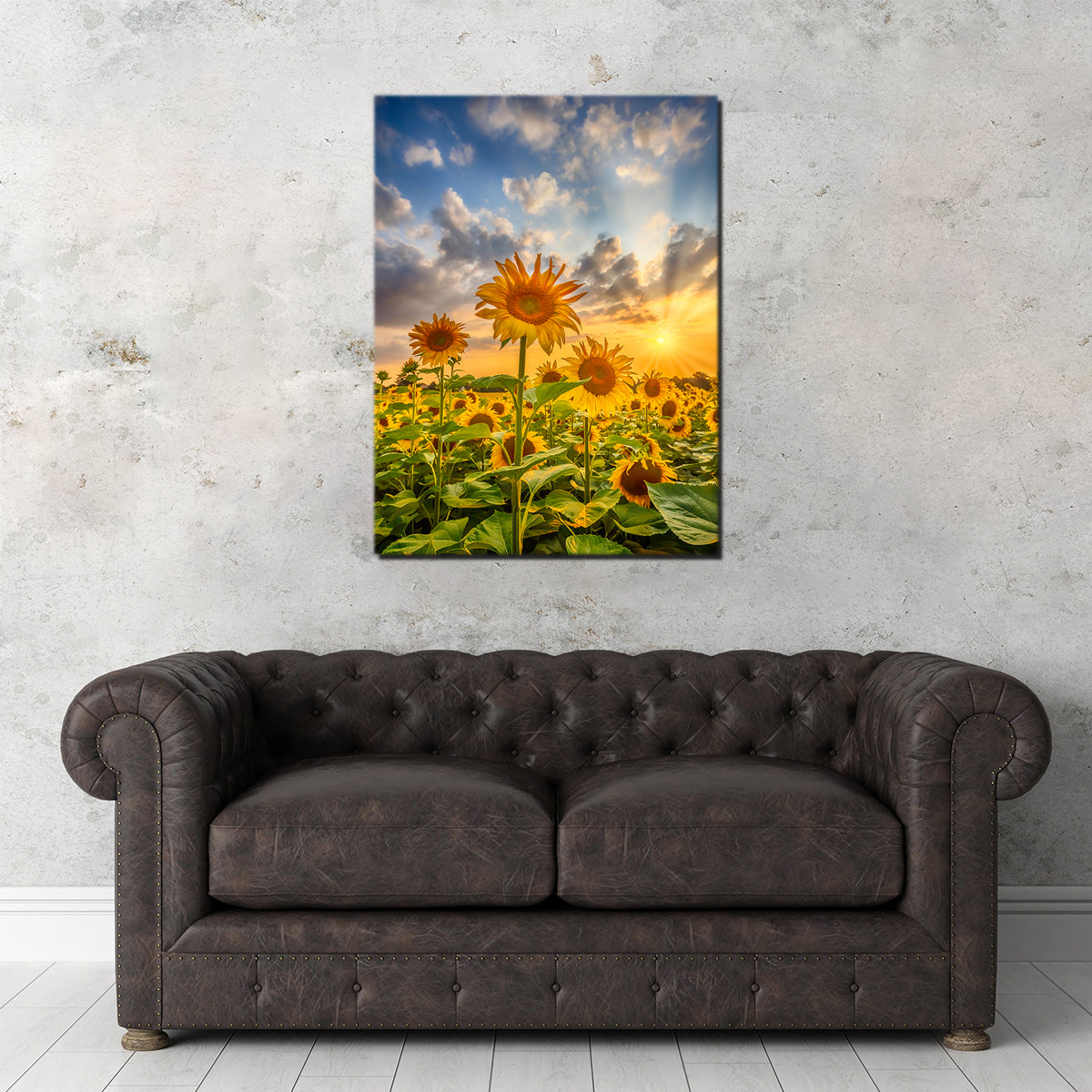 Stunning Sunset Sunflower Field Wall Art for Home Decor