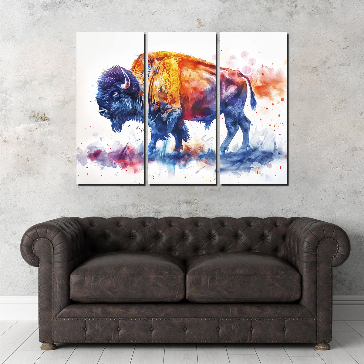 Stunning Vivid Watercolor Bison Wall Art for a Striking Home Decor
