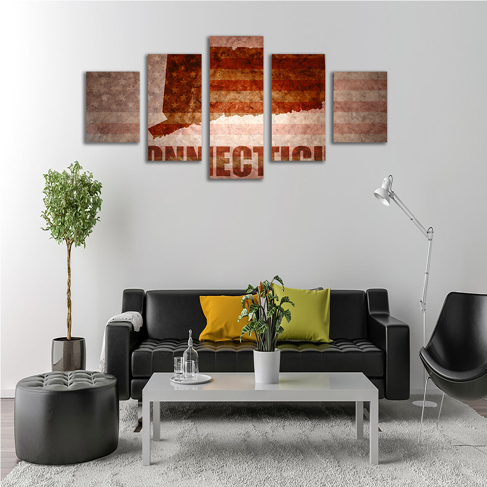 Stunning Connecticut Map on American Flag Wall Art for Your Home Decor
