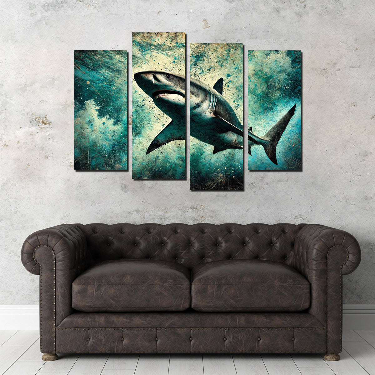 Stunning Bull Shark Grunge Wall Art for Striking Home Decor