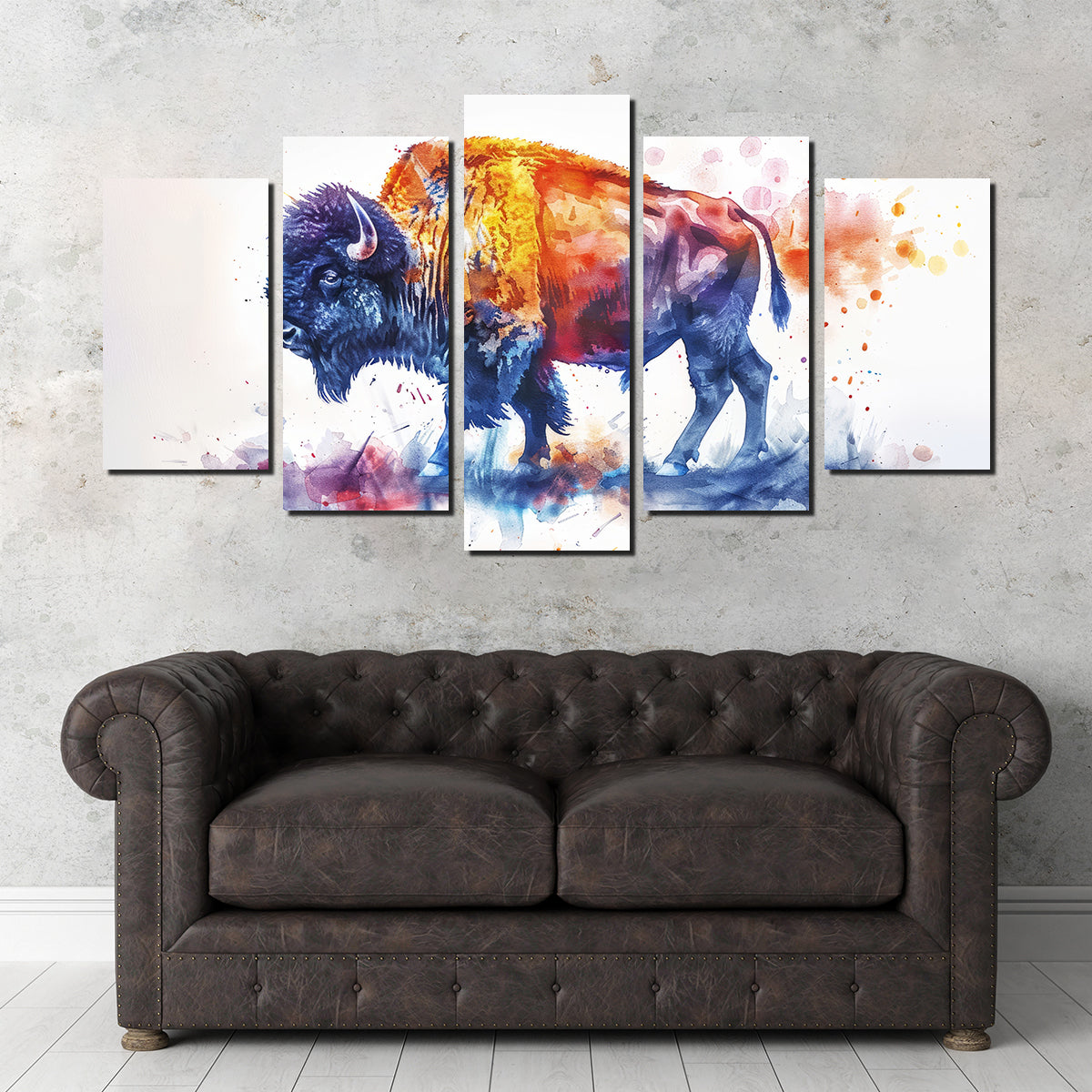 Stunning Vivid Watercolor Bison Wall Art for a Striking Home Decor
