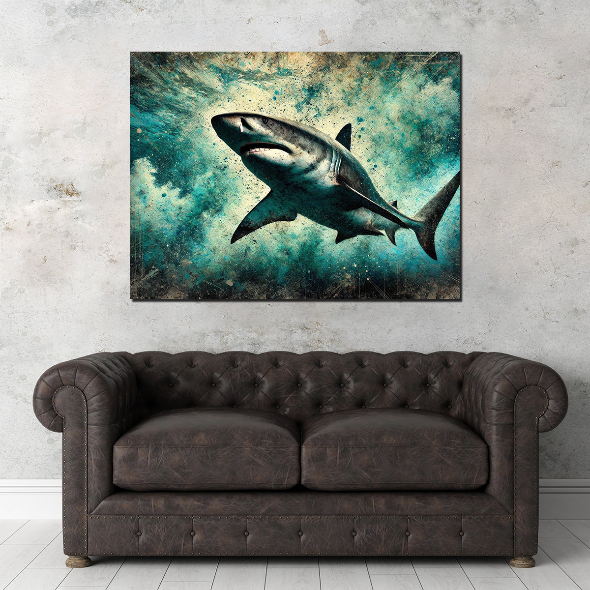 Stunning Bull Shark Grunge Wall Art for Striking Home Decor