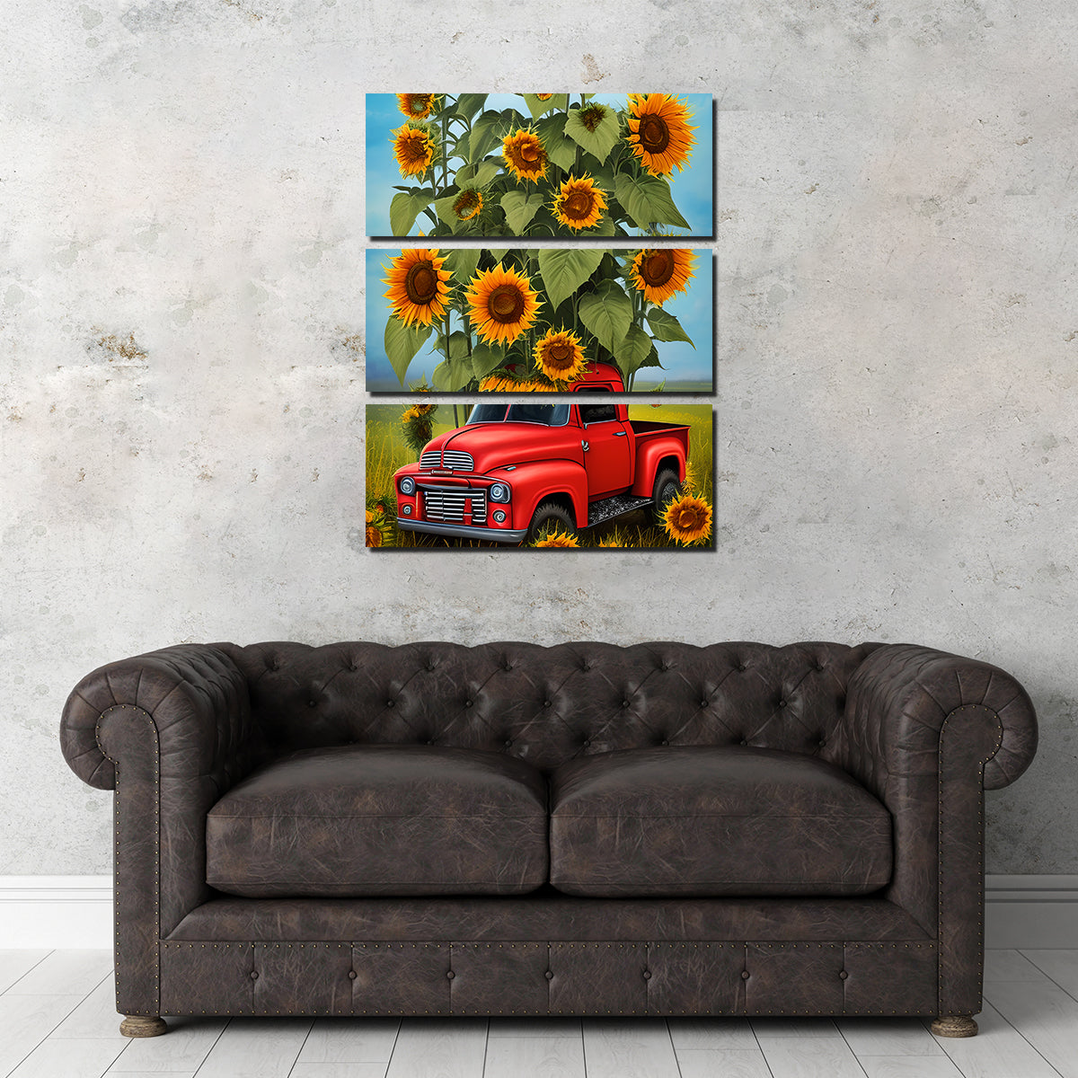 Gorgeous Sunflower Red Truck Wall Art for Stunning Home Decor