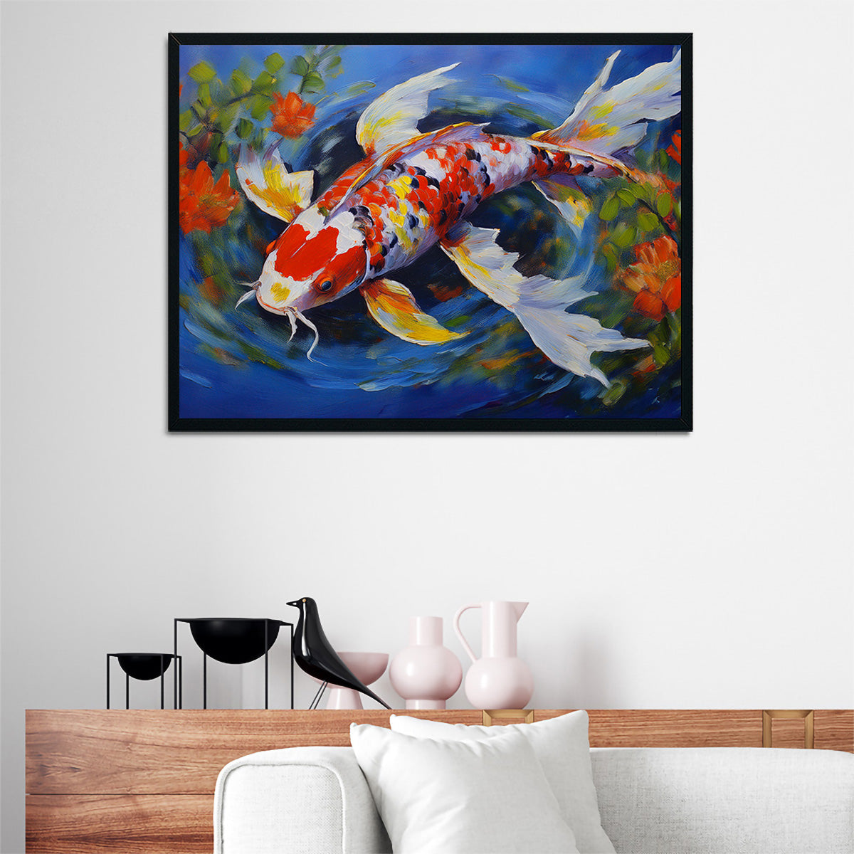 Stunning White Koi Fish Painting Wall Art for Home Decor