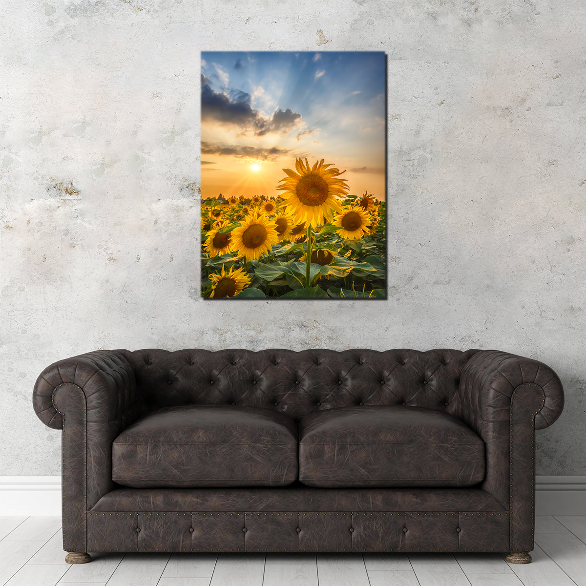 Stunning Sunset with Beautiful Sunflowers Wall Art for Home Decor