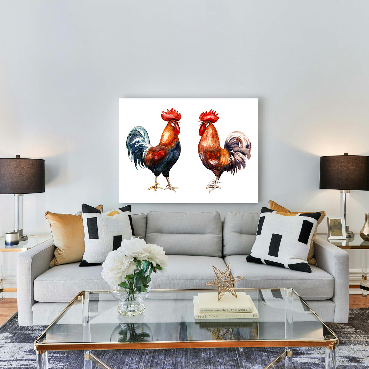 Stunning Two Red Roosters Wall Art for Your Home Decor