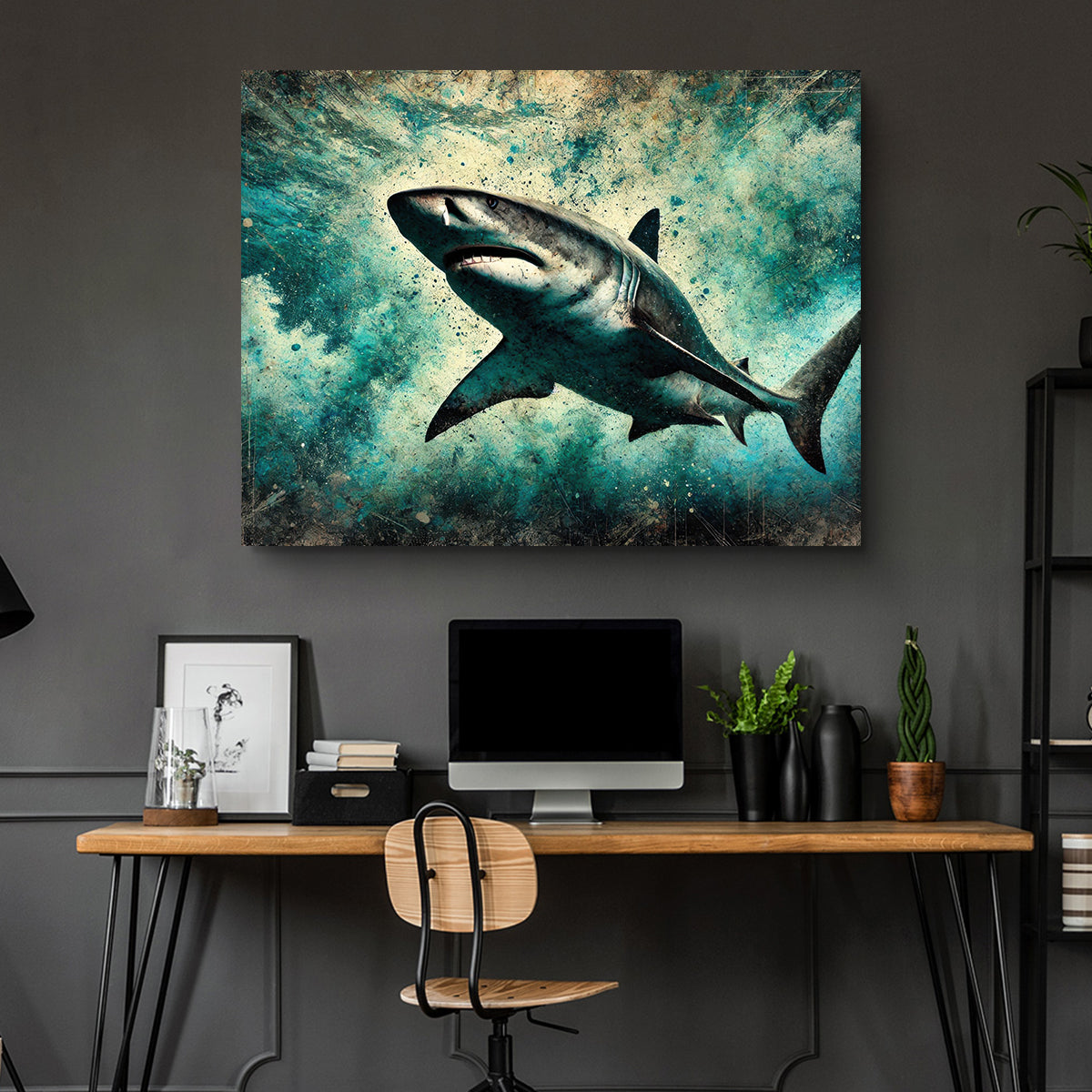 Stunning Bull Shark Grunge Wall Art for Striking Home Decor