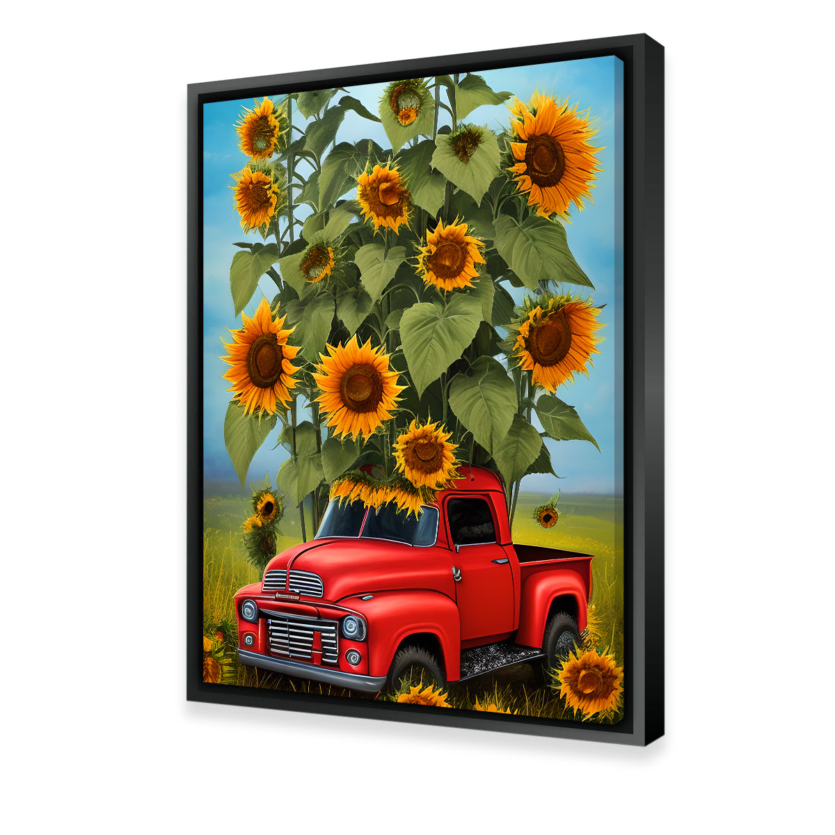 Gorgeous Sunflower Red Truck Wall Art for Stunning Home Decor