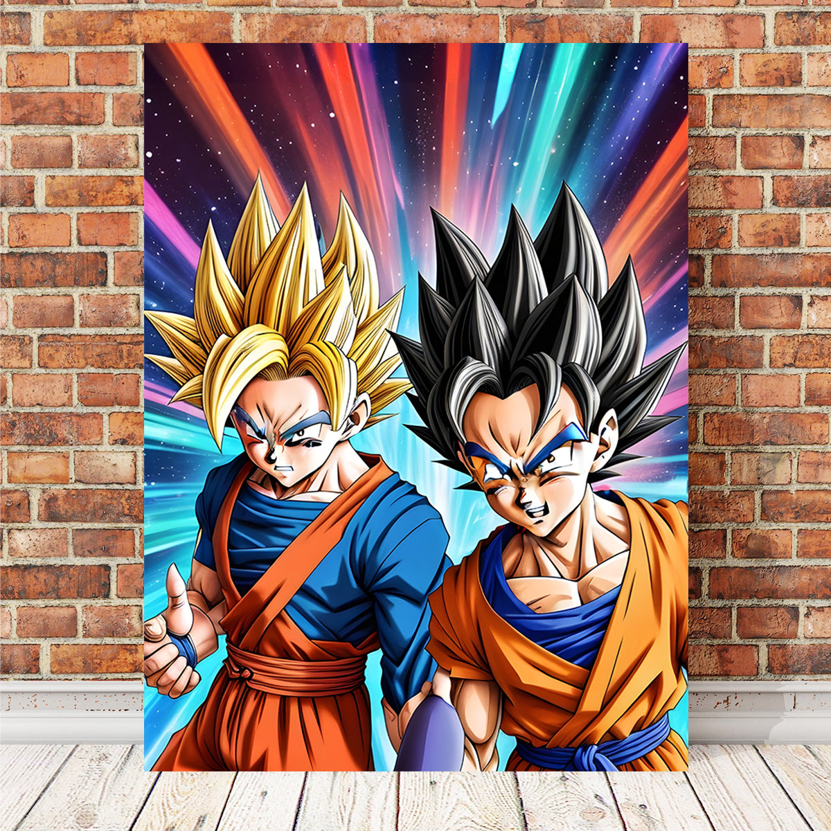 Epic Battle: Super Saiyan Goku vs Base Form Goku Canvas Print