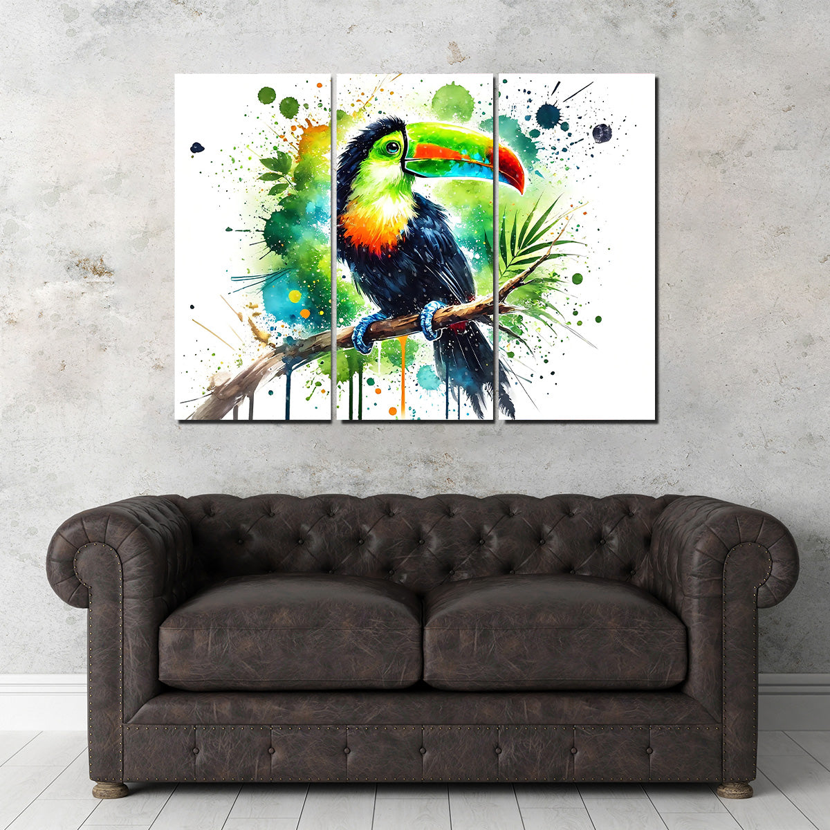 Stunning Toucan Paint Drip Horizontal Wall Art for Striking Home Decor