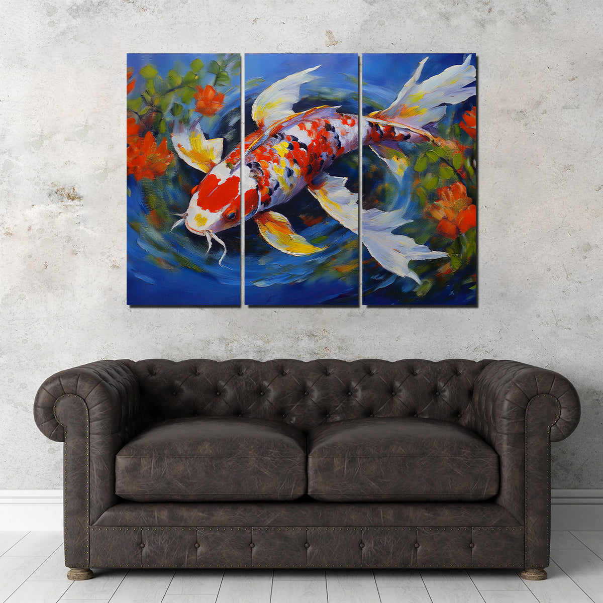 Stunning White Koi Fish Painting Wall Art for Home Decor