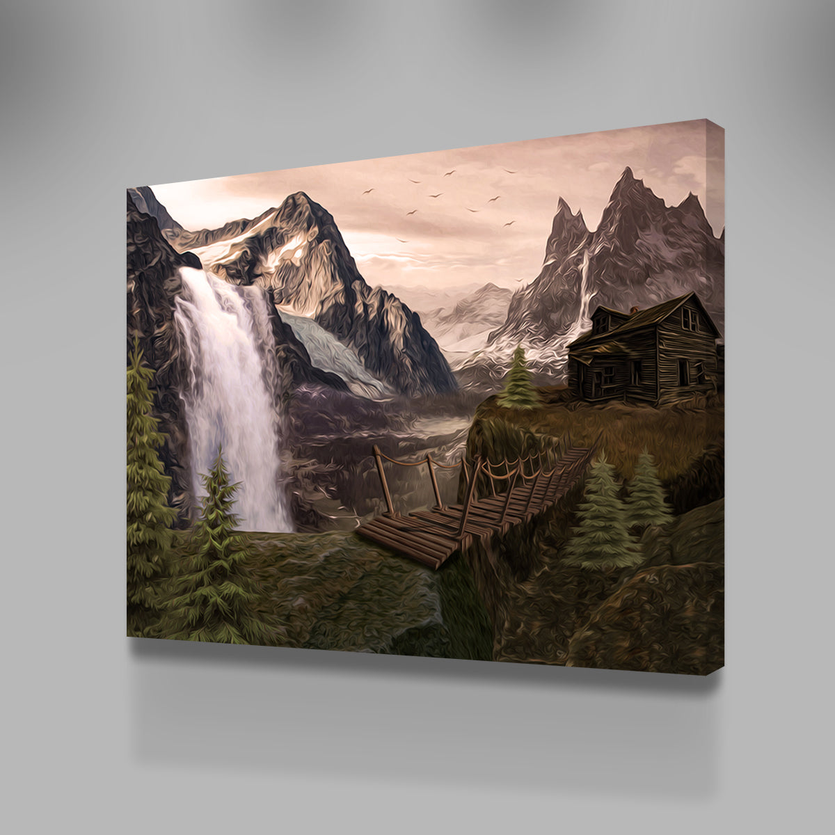 Stunning Cabin on a Cliff Wall Art by George Sorin