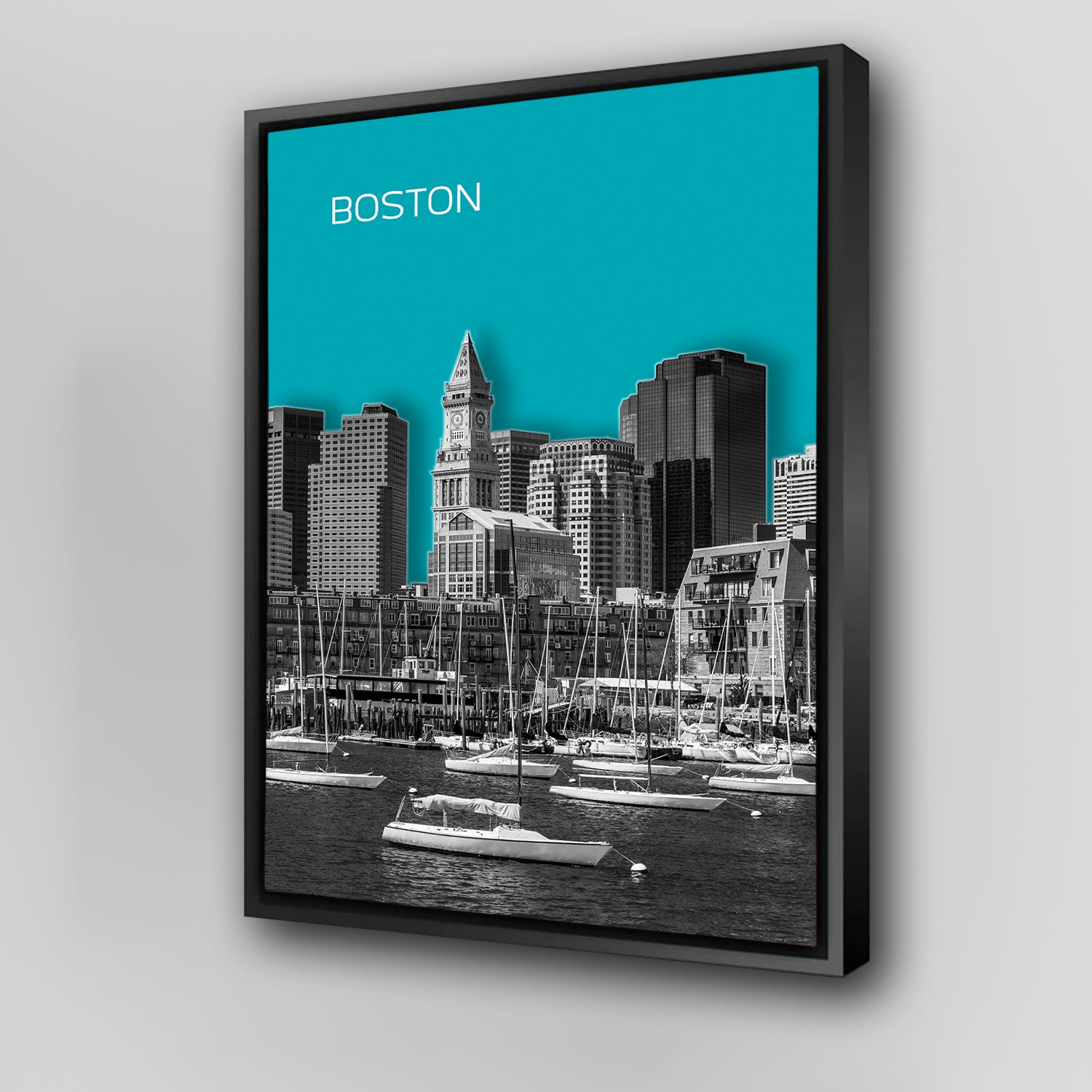 Stunning Boston Skyline Turquoise Wall Art for Your Home Decor