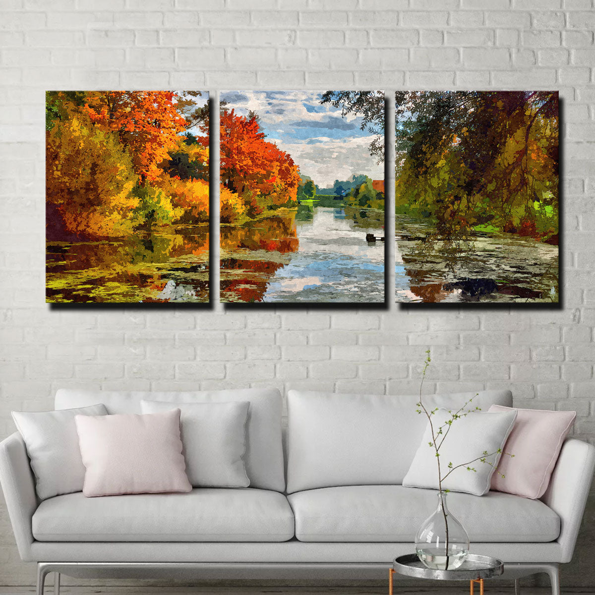 Stunning Lakeside Autumn Trees Wall Art by Denise Dundon