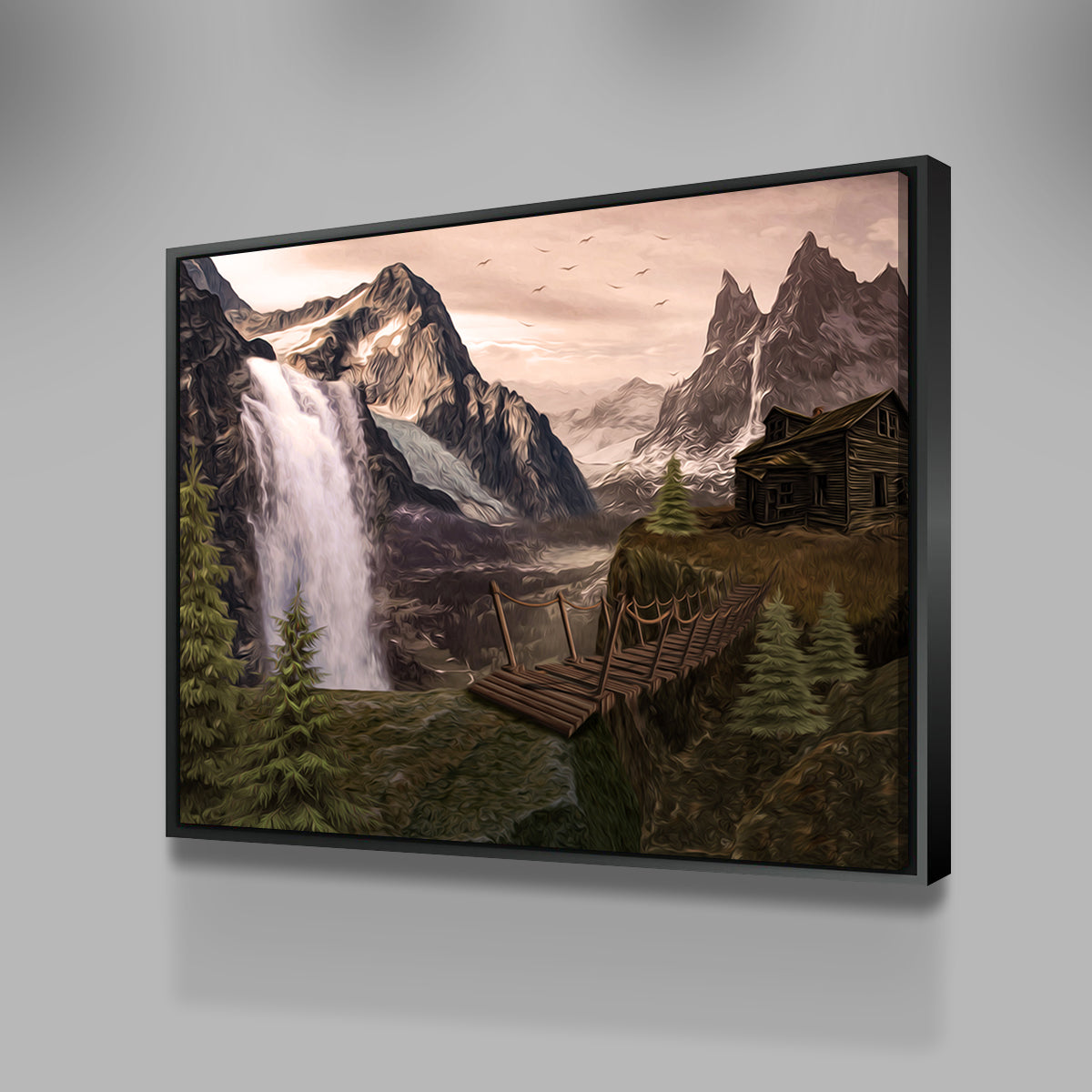 Stunning Cabin on a Cliff Wall Art by George Sorin